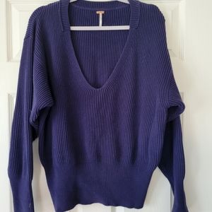 Free People Womens V Neck Ribbed Sweater